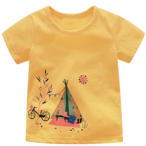 Yellow Camping Print Kids T-Shirt