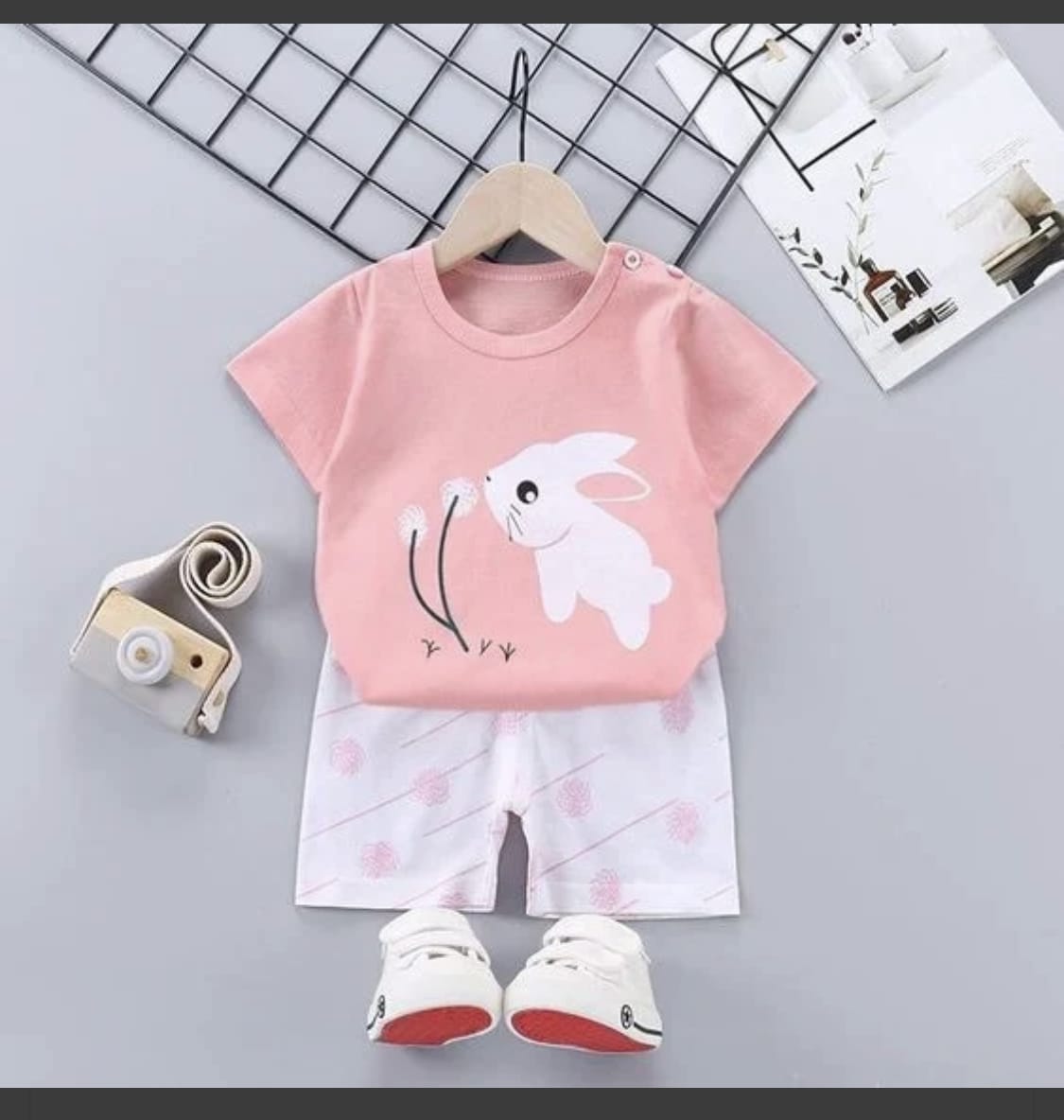 Pink Bunny Print Girls Co-Ord Set