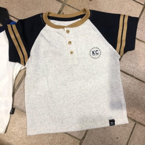 Boys Grey Raglan Button T-Shirt