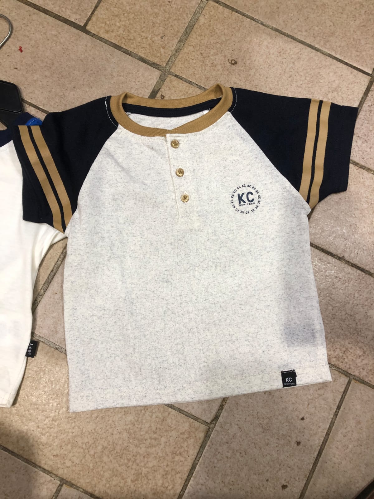 Boys Grey Raglan Button T-Shirt